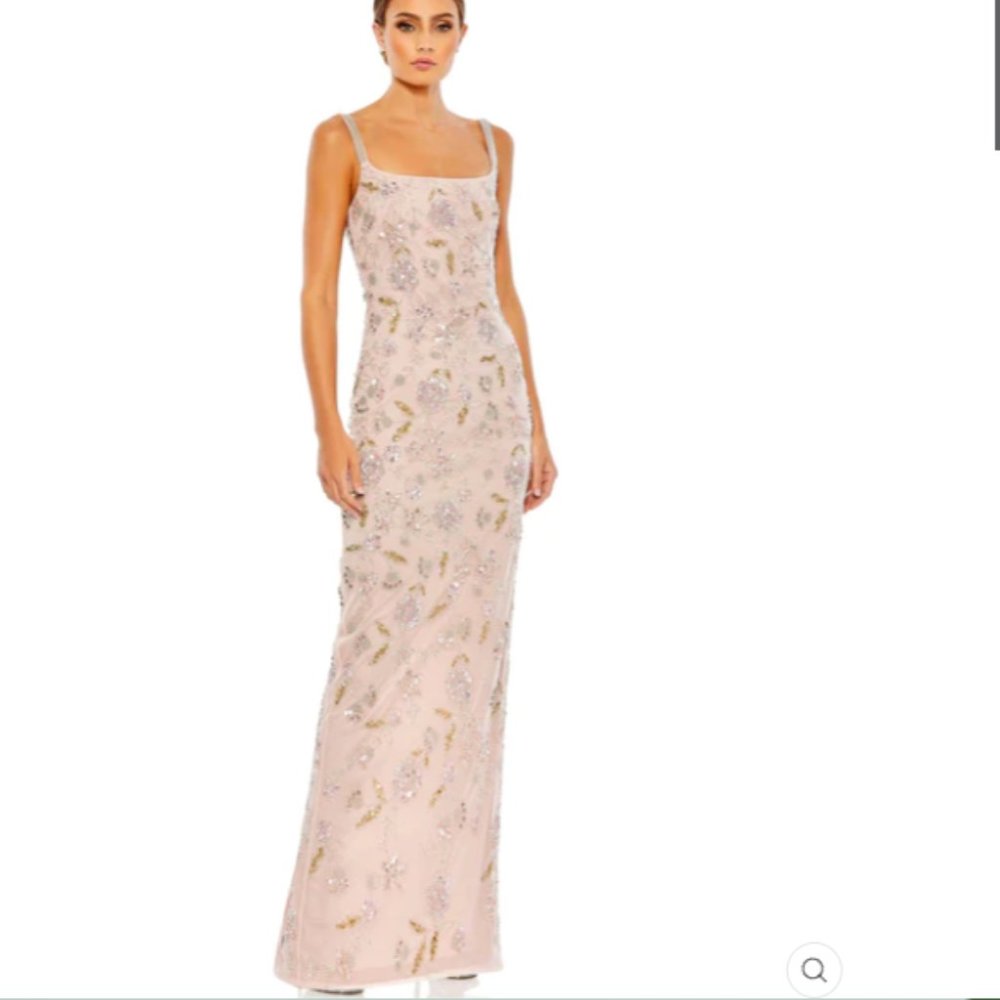 HAND BEADED FLORAL GOWN WITH BEADED SPAGHETTI STRAPS Size 12, 4 COLOR — Rose NWT